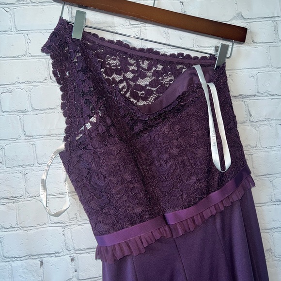 David’s Bridal Dark Purple Floral polyester long formal dress size 0 - Picture 10 of 16